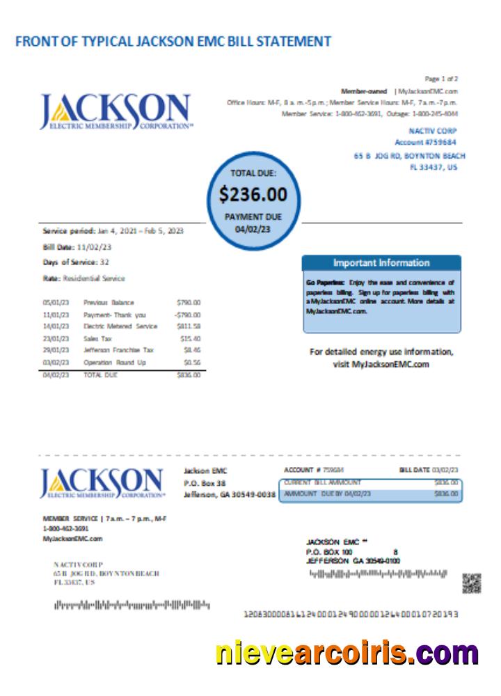 Georgia JACKSON EMC utility business bill, page 1